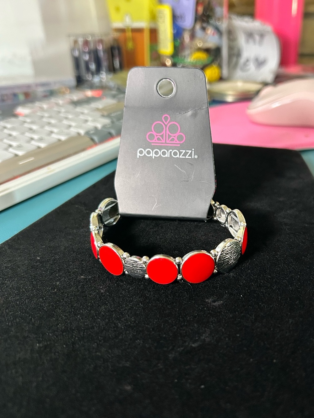 paparazzi Red Enamel Disc Stretch Bracelet